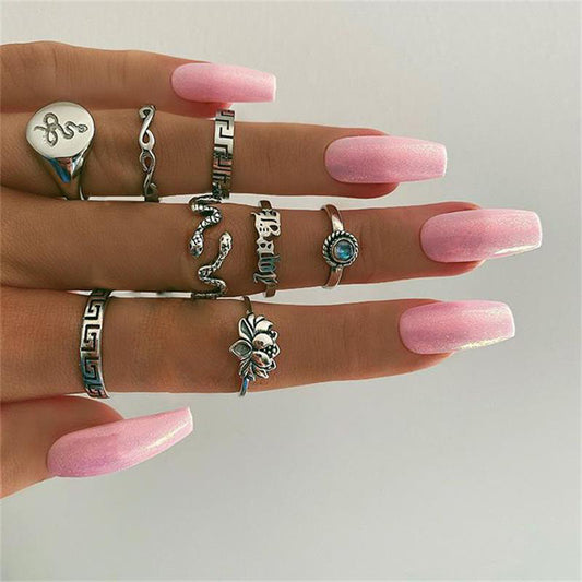 Vintage Popular Lotus Snake-Shaped Ring 8-Piece Diamond Set Ring
