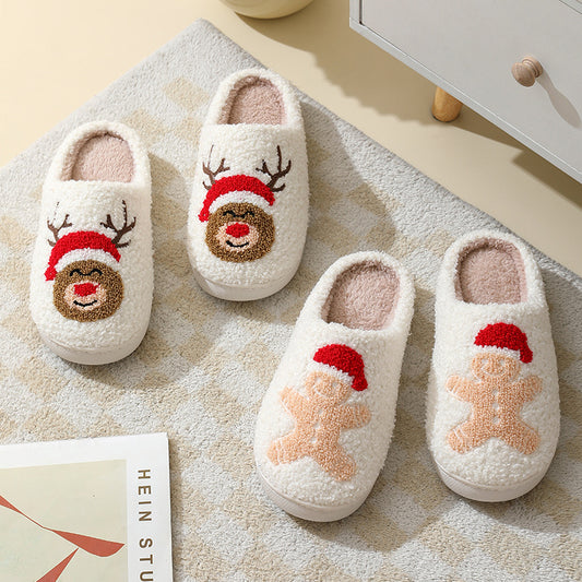 Cute Santa Claus Cartoon Christmas Cotton Slippers (Unisex/Couple)
