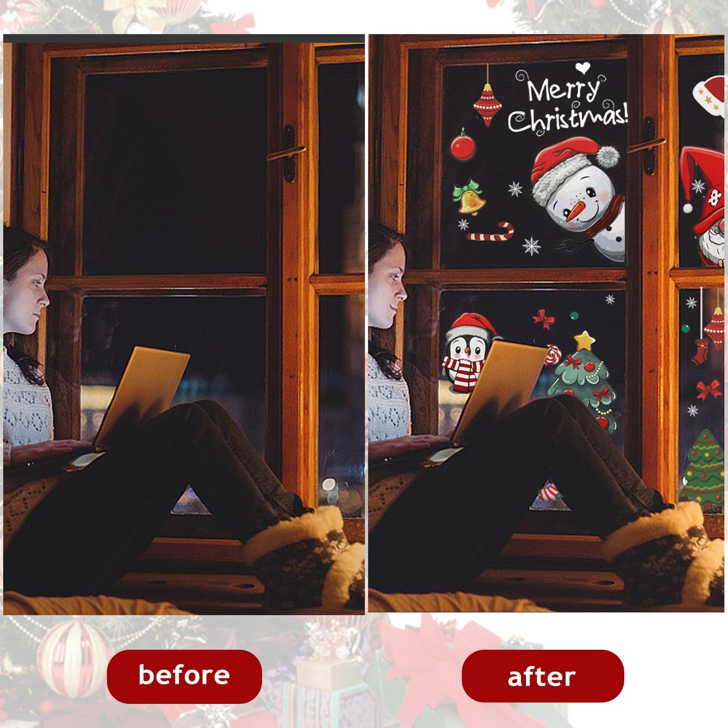 242 Pcs Double-Sided Christmas Window Clings (Snowflake/Santa/Snowman)