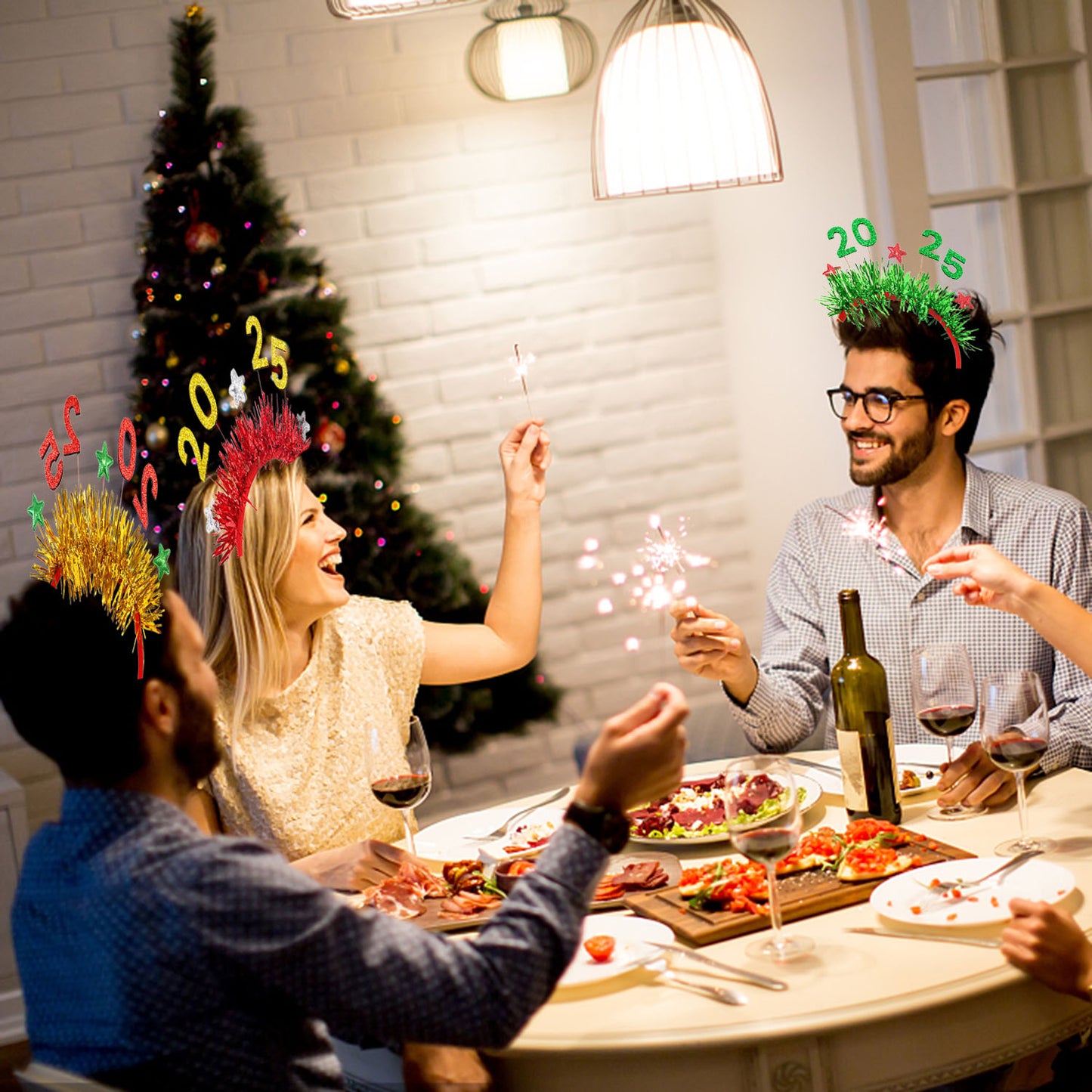 5 Packs Christmas & New Year Tinsel Headbands