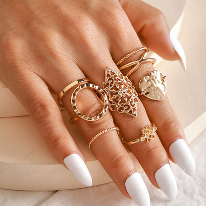 Vintage Popular Lotus Snake-Shaped Ring 8-Piece Diamond Set Ring