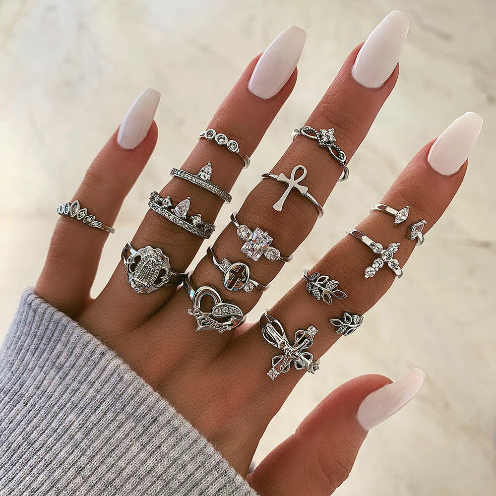 Vintage Popular Lotus Snake-Shaped Ring 8-Piece Diamond Set Ring