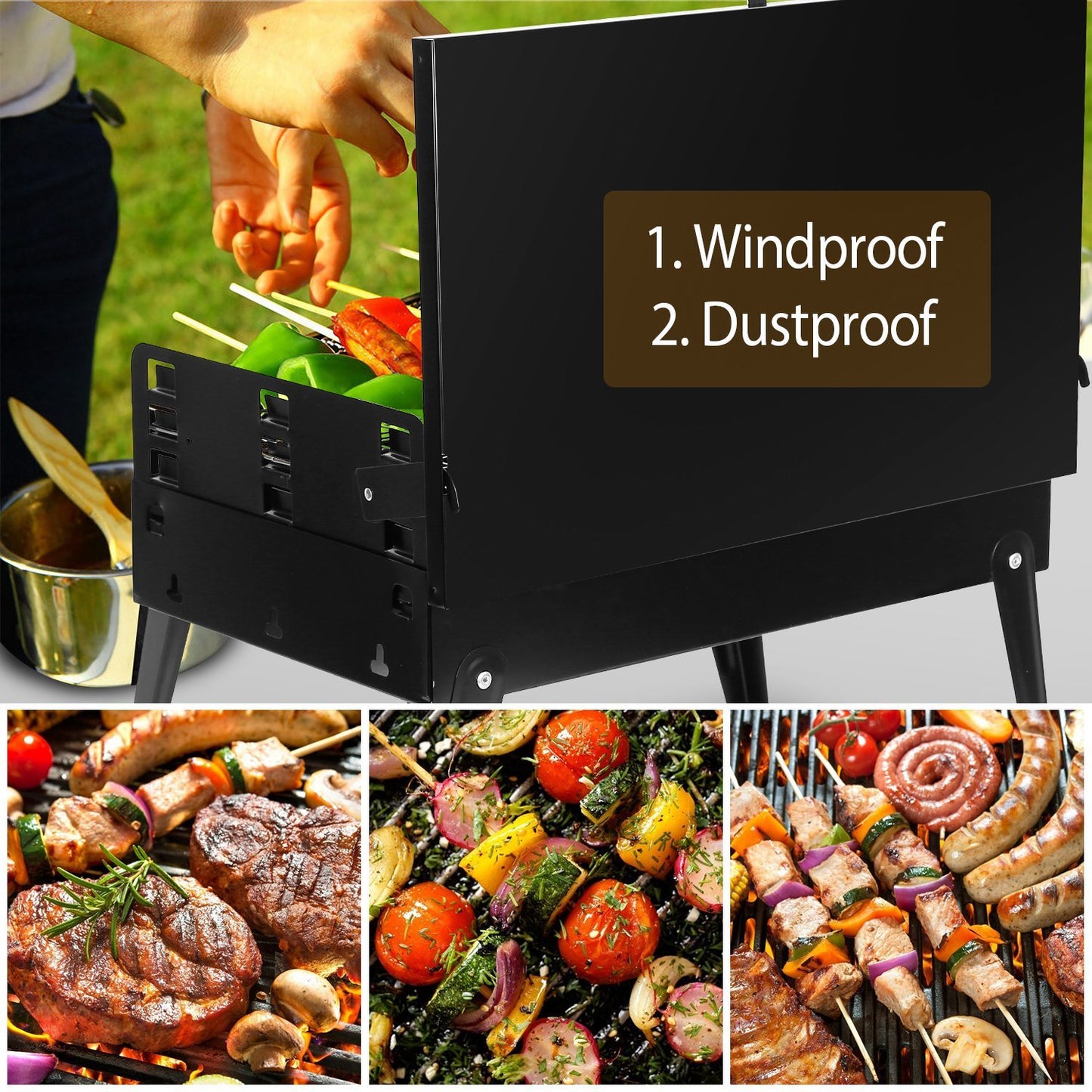 16.7x10x17.7 in Foldable Portable Charcoal Grill