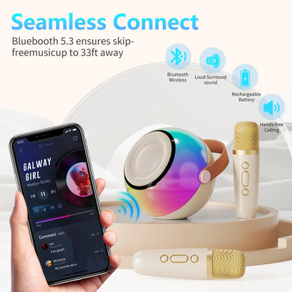 D25 Mini Karaoke Machine With Dazzling Lights And Wireless Microphones