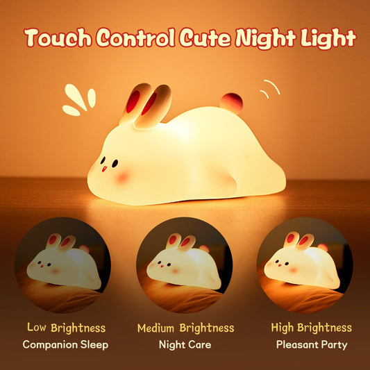 Cute Big Face Rabbit Silicone LED Night Light (Touch Sensor)