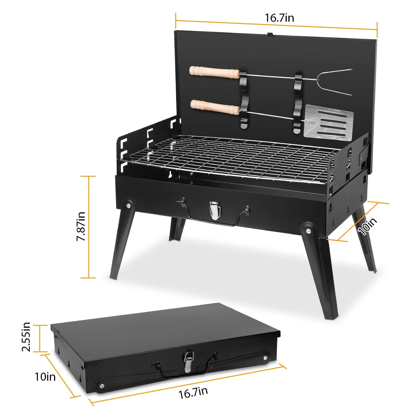 16.7x10x17.7 in Foldable Portable Charcoal Grill