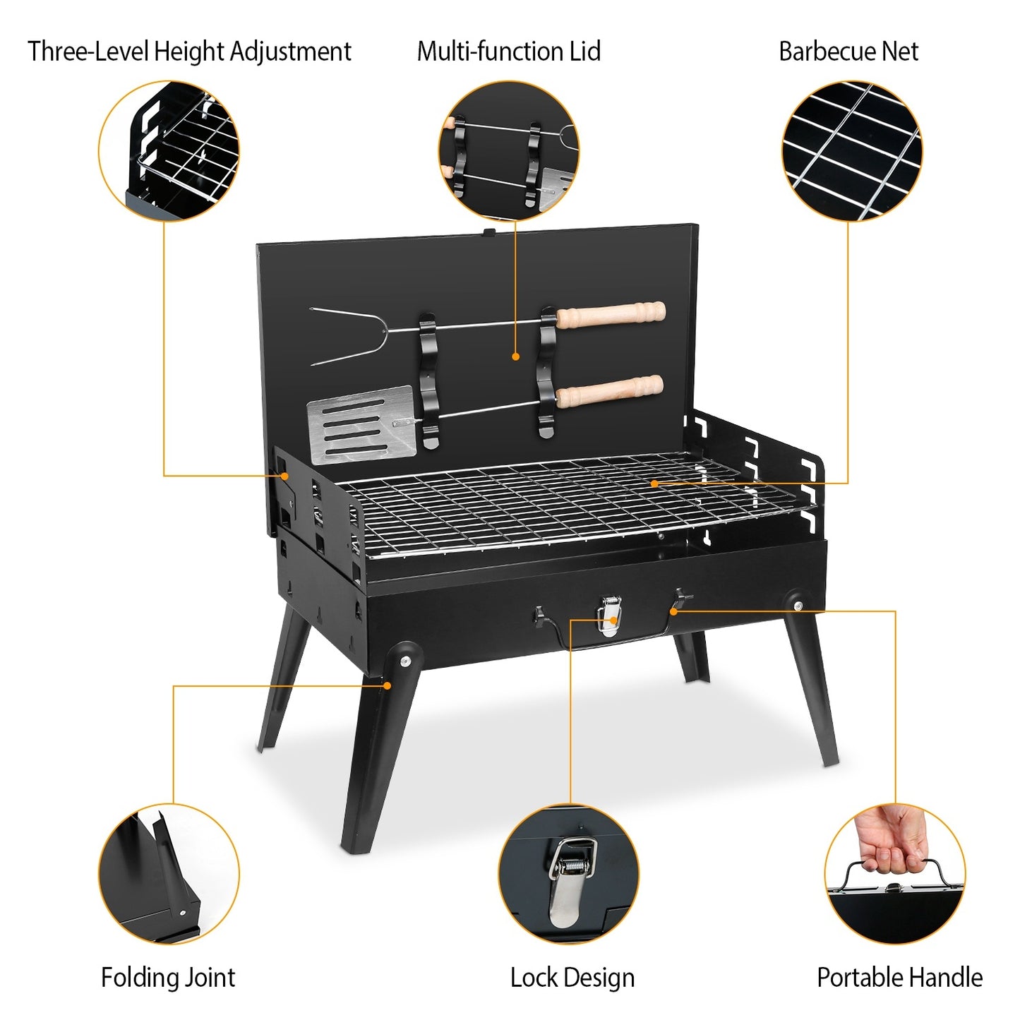 16.7x10x17.7 in Foldable Portable Charcoal Grill