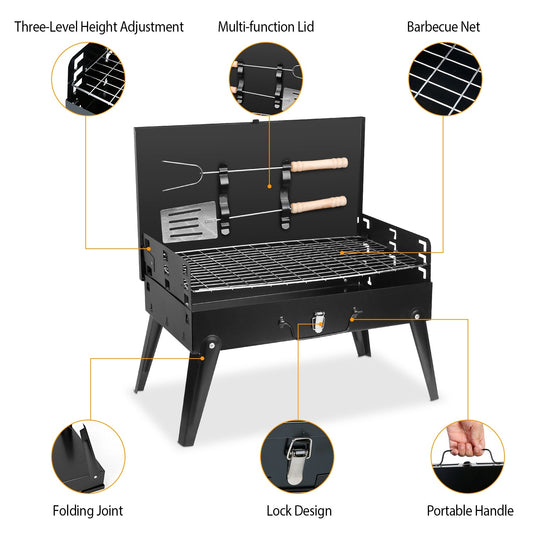 16.7x10x17.7 in Foldable Portable Charcoal Grill