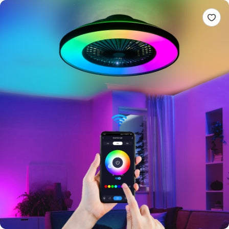 23 Inch Black Ceiling Fan Light With LED RGB Dimmable & Color Changing