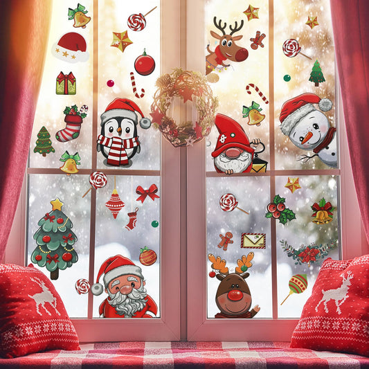 242 Pcs Double-Sided Christmas Window Clings (Snowflake/Santa/Snowman)