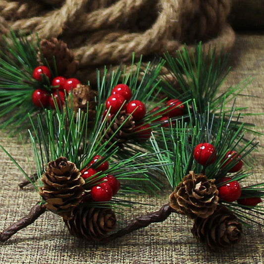 10 Pcs Artificial Christmas Pine Picks (Berries & Pinecones)