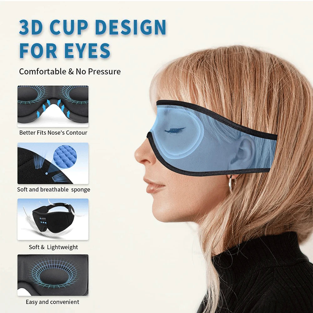 Deep Sleep Comfort System – Bluetooth 5.0 Eye Mask, Soft Memory Foam & 100% Blackout
