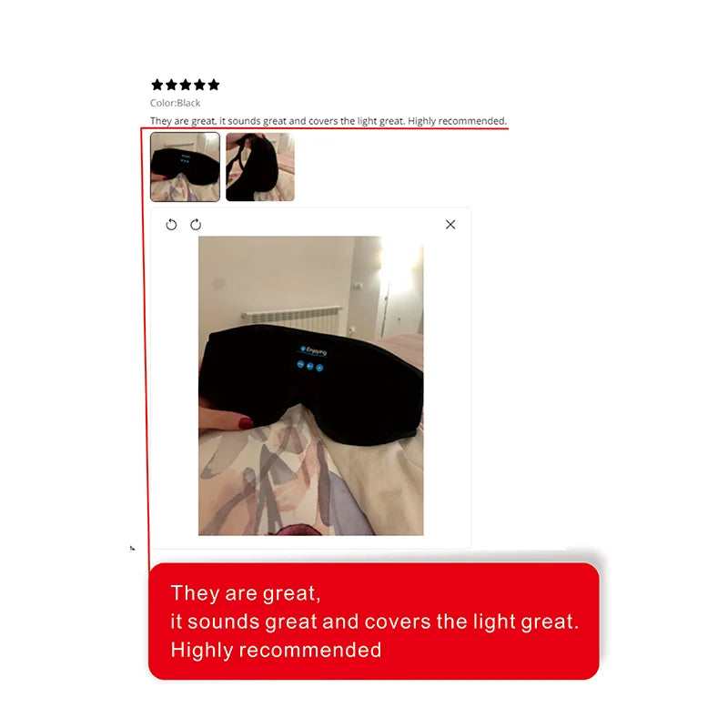 Deep Sleep Comfort System – Bluetooth 5.0 Eye Mask, Soft Memory Foam & 100% Blackout