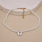 Elegant White Pearl Choker Necklace Round Pearl Wedding Butterfly Necklace