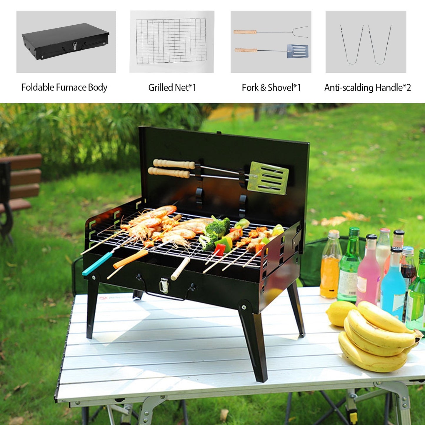 16.7x10x17.7 in Foldable Portable Charcoal Grill