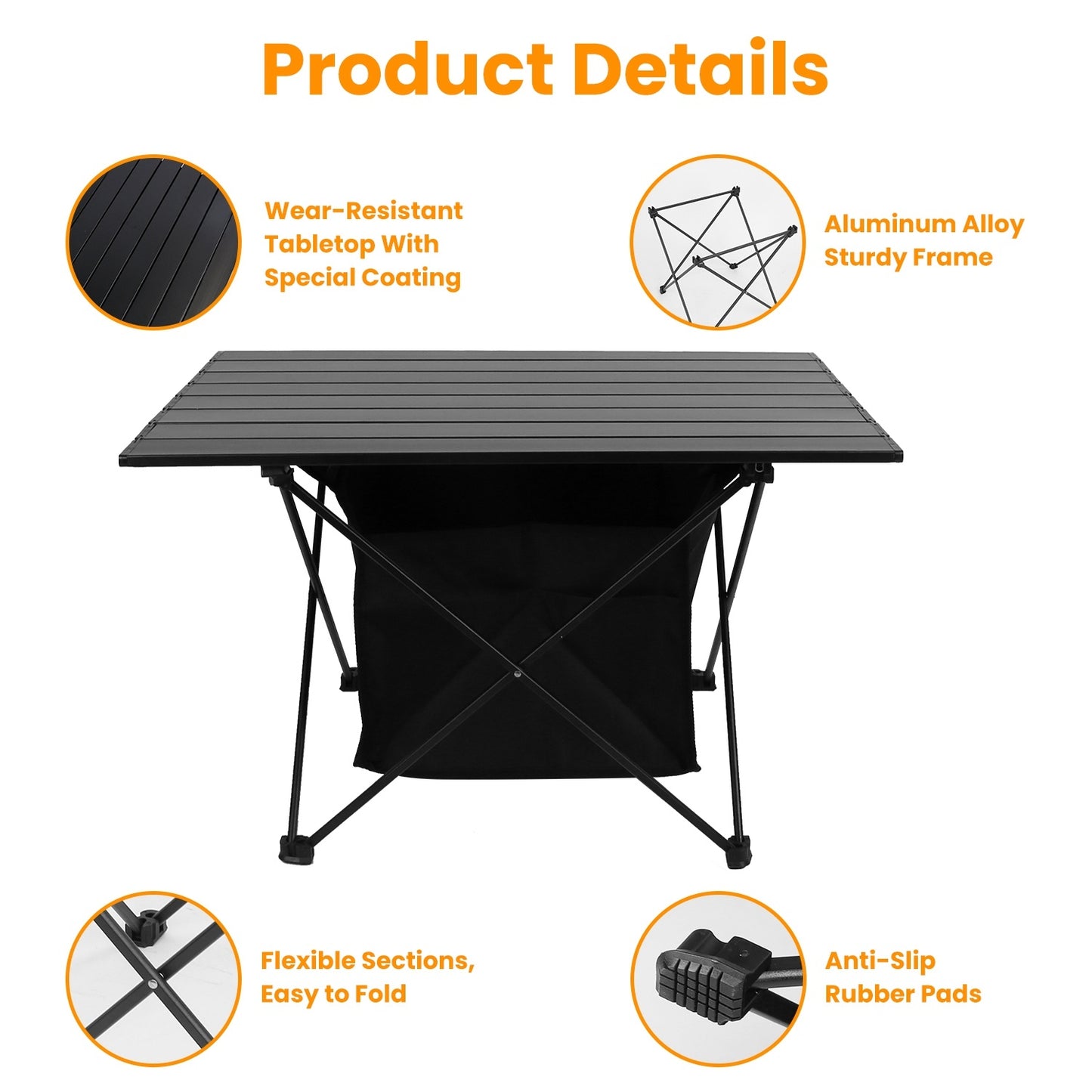 Foldable Rustproof Portable Aluminum Camping Table With Carrying Bag